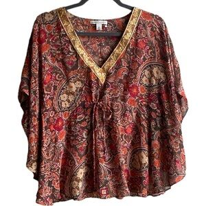 Banana Republic Floral Silk Chiffon Kimono Blouse Top Sequin Bead size M L